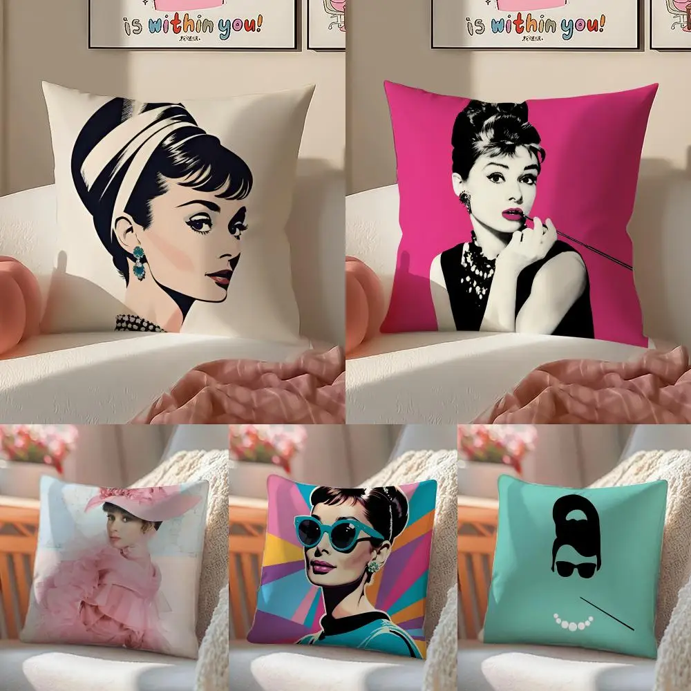 Audrey Hepburn Pop‑Art Pillow Covers, Vintage Hollywood Peach‑Skin Cushion Cases for Sofa Living‑Room Bedroom Home Decor