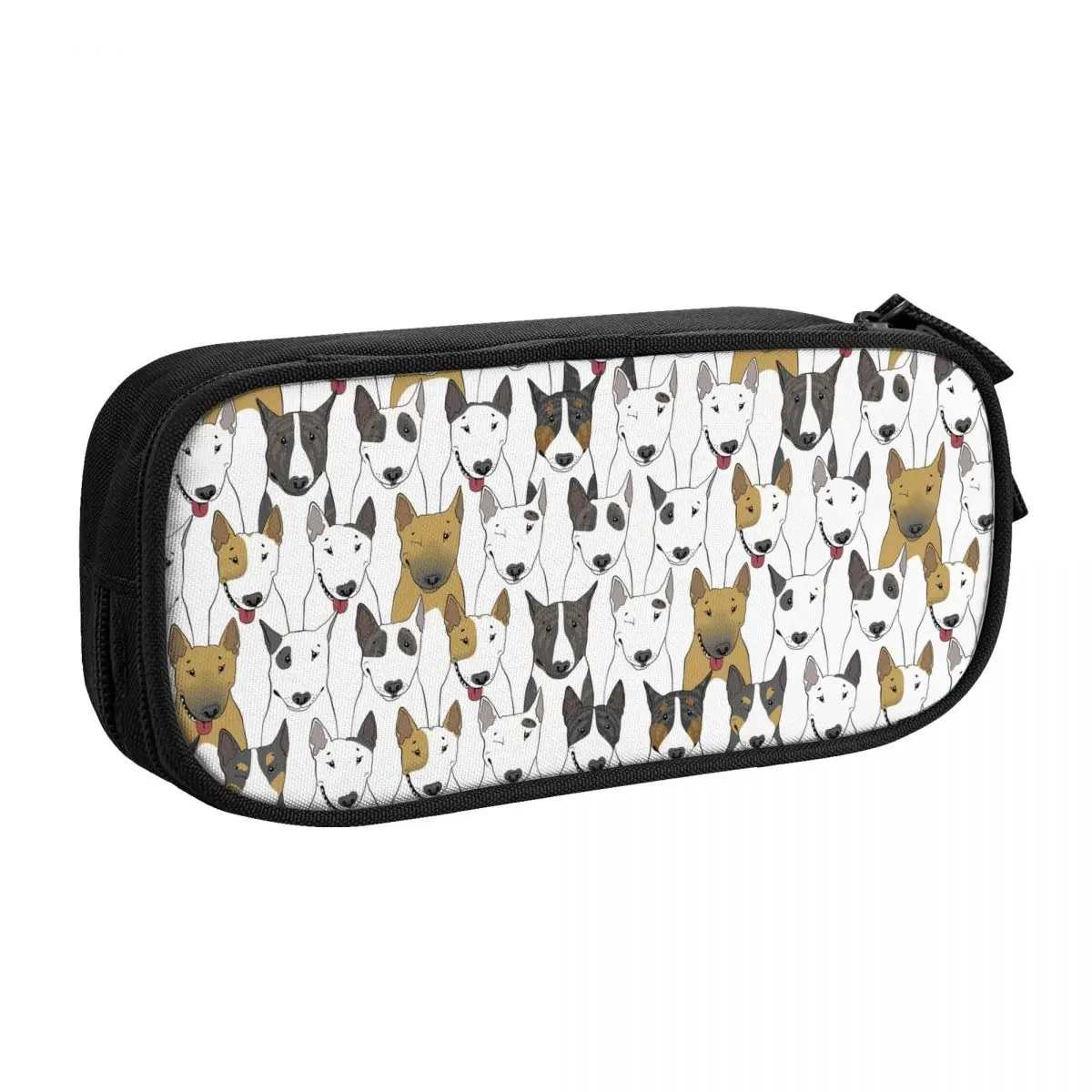 Custom Funny Bull Terrier Dog Pattern Pencil Cases for Girls Boys Large Capacity Pet Gift Pen Bag Box Stationery