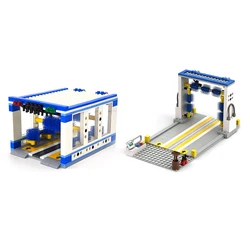 Building Block Car Wash Shop Toy Set, Urban Automatic Car Cleaning Service Station, MOC Urban Assembly Building Expansion