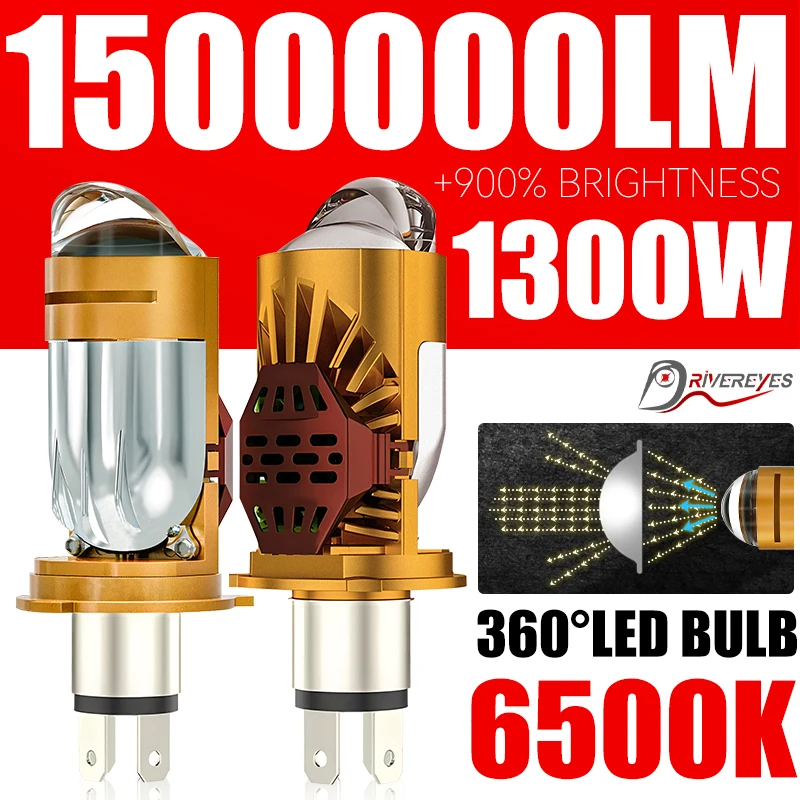

1300W 1500000LM H4 Bi LED Mini Projector Lens 6500K CSP Chips Car Headlight Turbo Lamps Motorcycle STG PTF High Low Beam 12V 24V