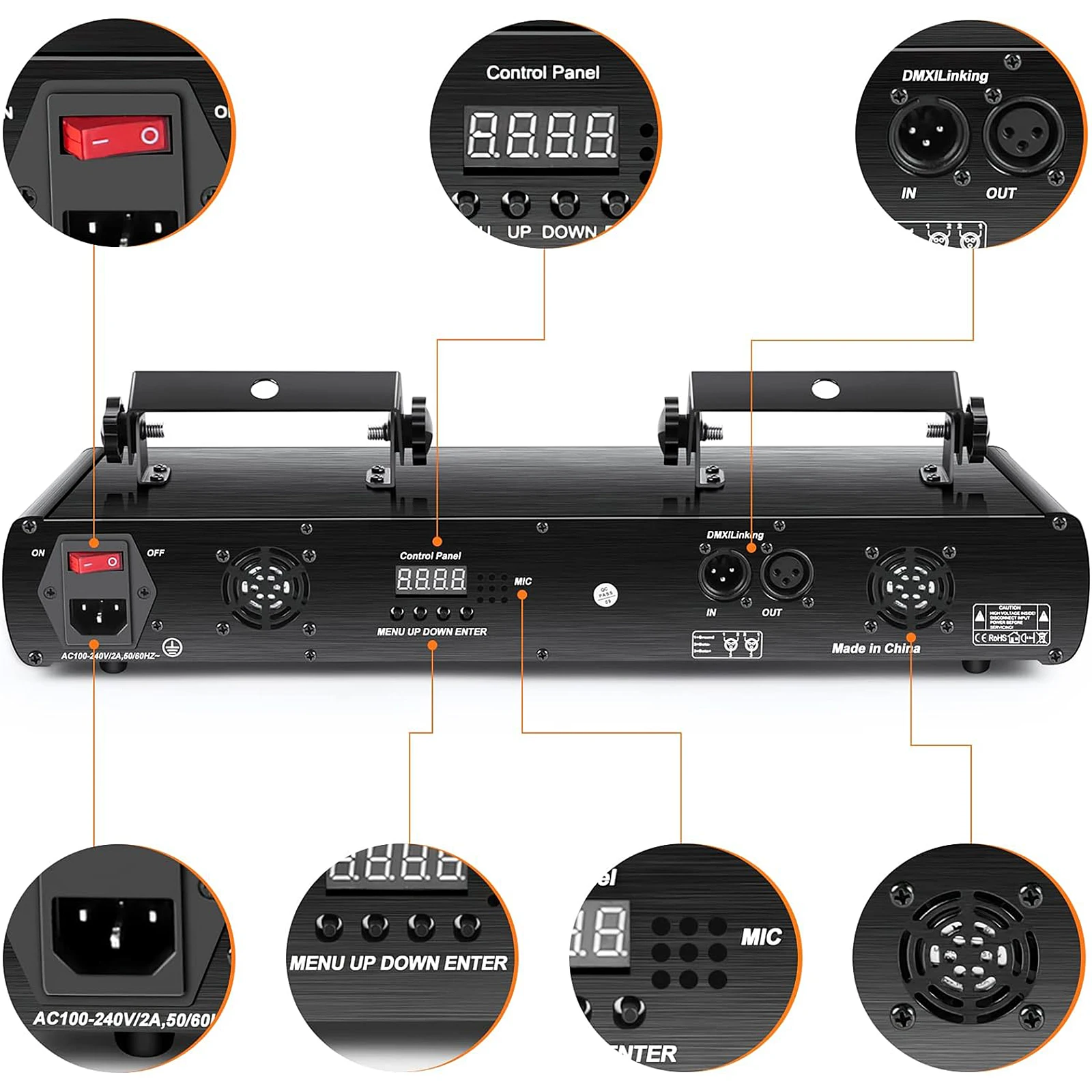 U'King Mini أربعة ثقوب الليزر المرحلة تأثير الإضاءة 7CH DMX RGB شعاع الليزر خط الماسح الضوئي العارض لعرض الحفلات نادي DJ ديسكو