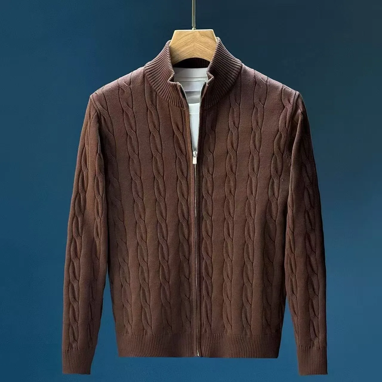 

New high-end diamond grid cardigan sweater for autumn and winter, men's solid color versatile slim fit jacket