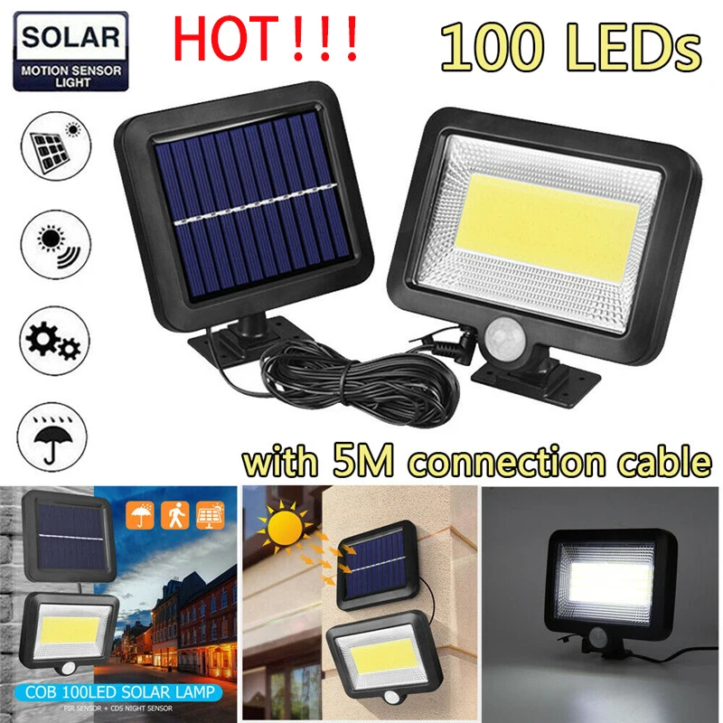 100 Leds Solar Lights Outdoor Solar Lamps With Motion Sensor Outdoor Garden Spotlight Solar Powered Solar Wall Lamp Split Light