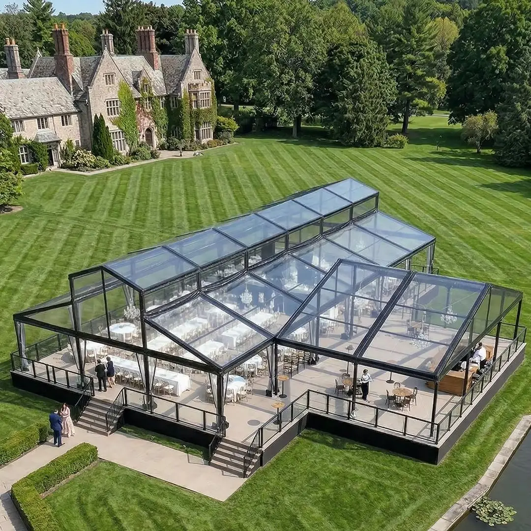 Luxury Aluminum Atrium Tent Transparent PVC Roof Black Alloy Frame Outdoor Wedding Reception Commercial Party Event Marquee
