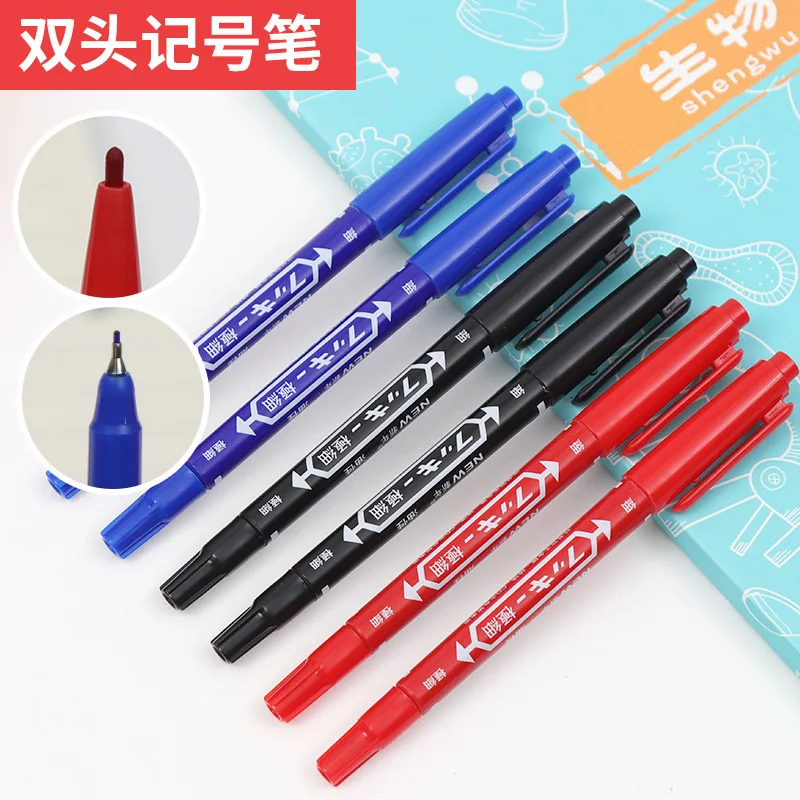 Oil-based marker small double-ended hook pen art black blue red green double-ended marker single wholesale
