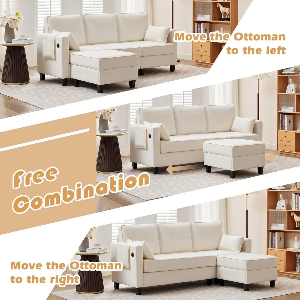 compact l-shaped sectional sofa with storage chaise for small living rooms - upholstered 3-seat couches