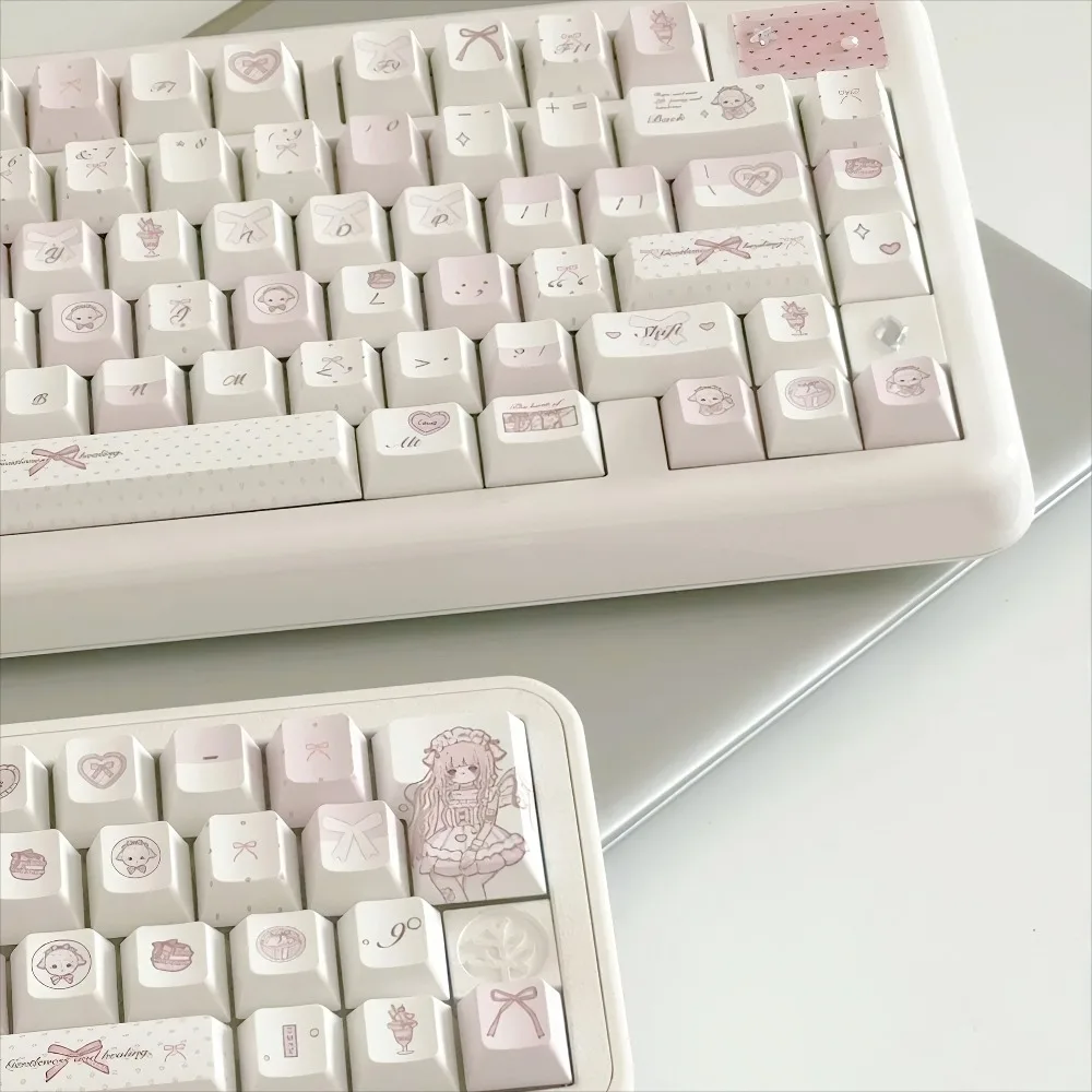 Pink White Little Sheep Theme Keycaps Set Cherry Profile PBT Sublimation Original Factory Height Custom Keyboard Accessories