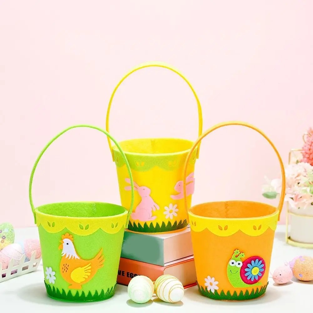 Cartoon Easter Felt Basket Rabbit Snail Chicken Pattern Soft Rabbit Egg Basket with Handle Colorful Easter Candy Gift Bag