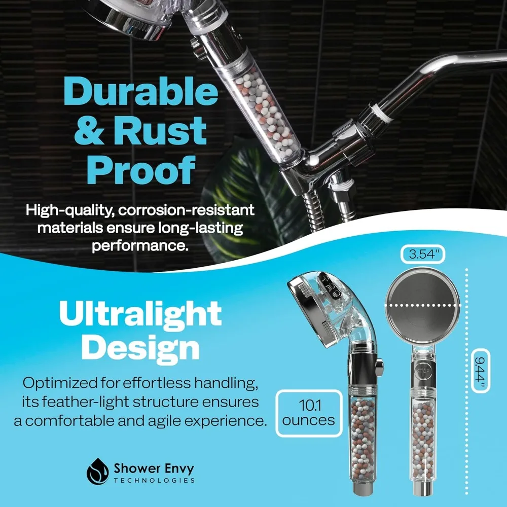 رأس دش مفلتر عالي الضغط مع خرز أيوني، 3 أوضاع، ميزة توقف التدفق، قدرة تليين المياه