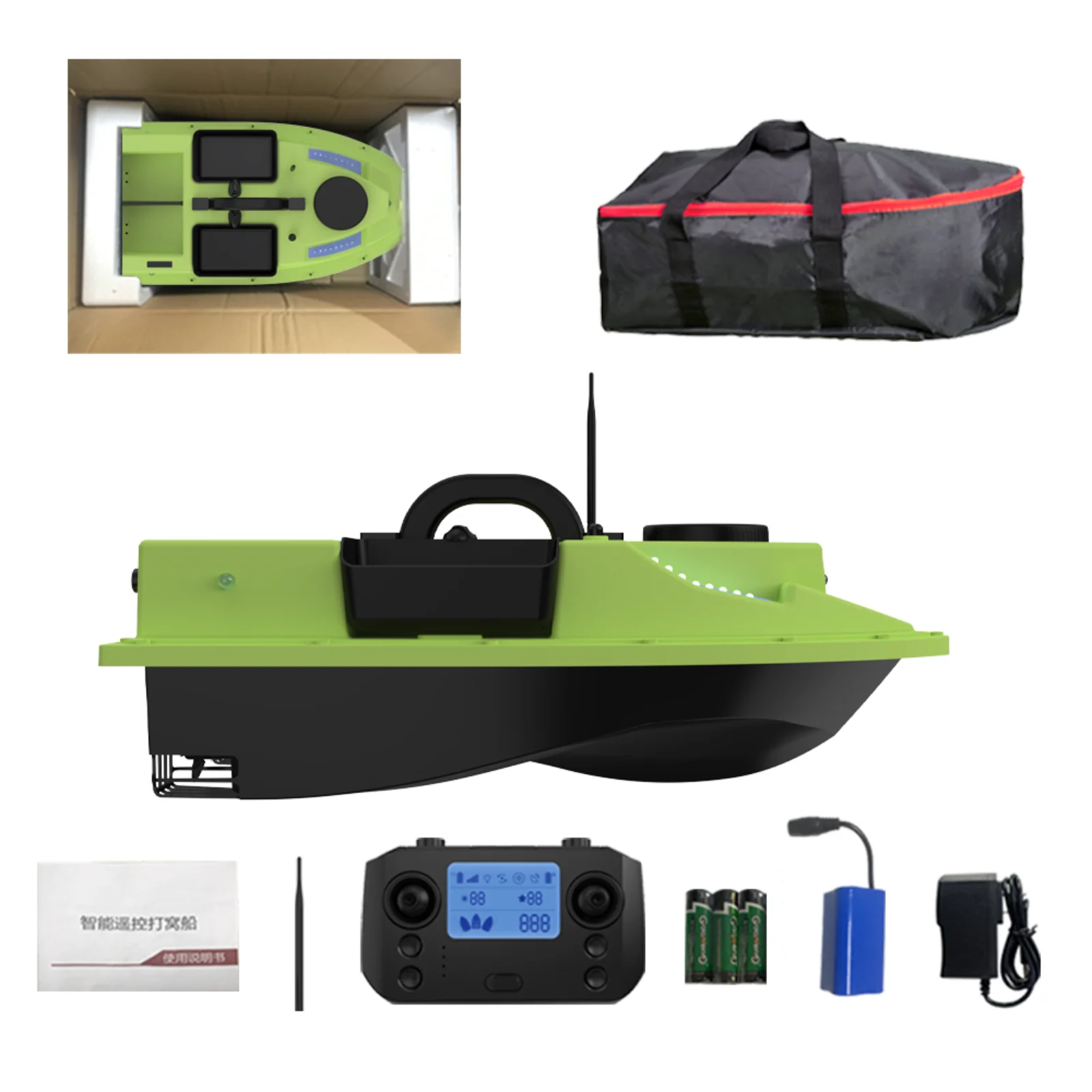 D19 GPS RC Bait Boat 500M Wireless Remote Control Fishing Bait Boat Fishing Feeder Boat Ship with 4 Bait Containers 2KG Load