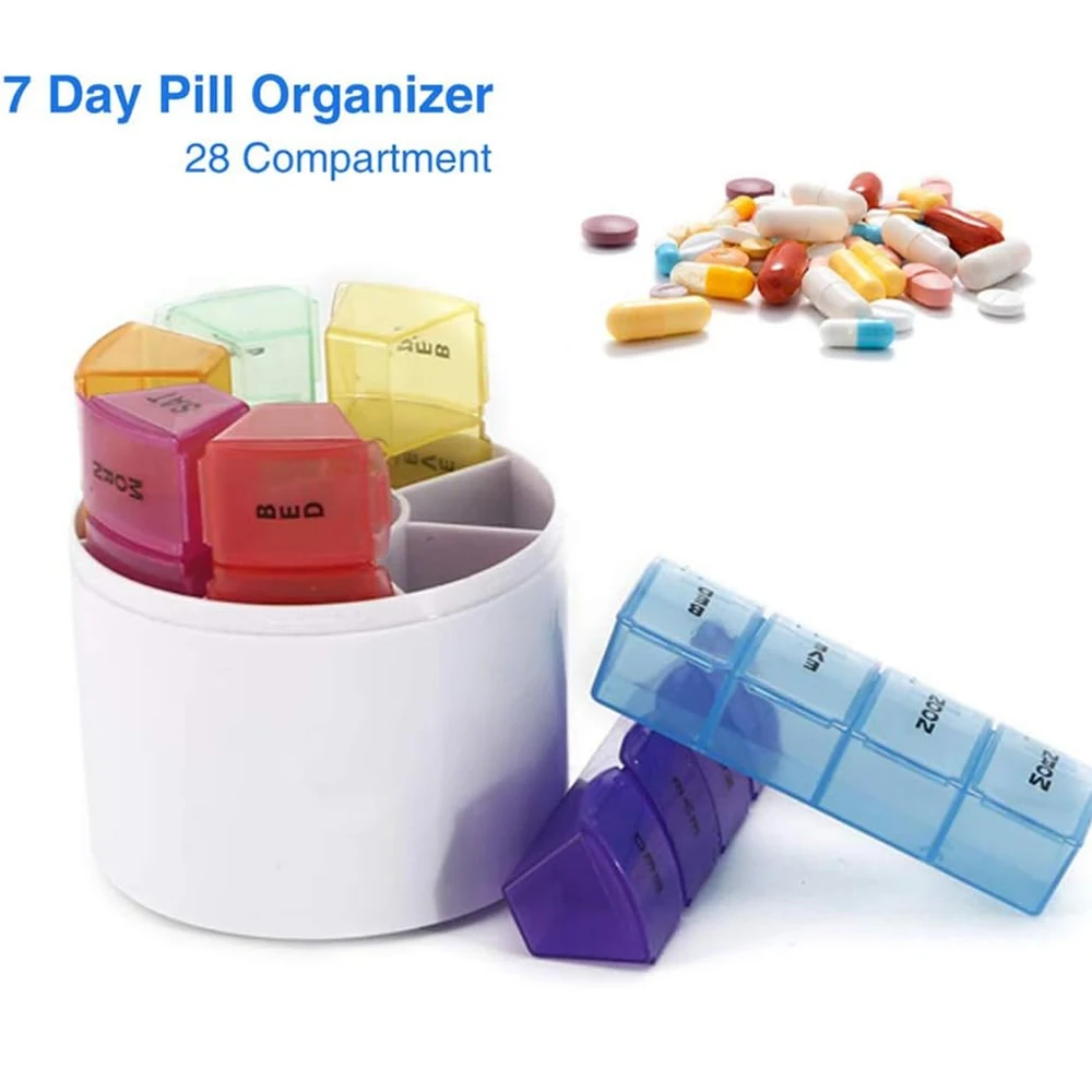 Weekly Pill Organizer 4 Times a Day, 7 Day Pill Cases,Portable Pill Box Medicine Organizer for Pills Vitamin Fish Oil Supplement