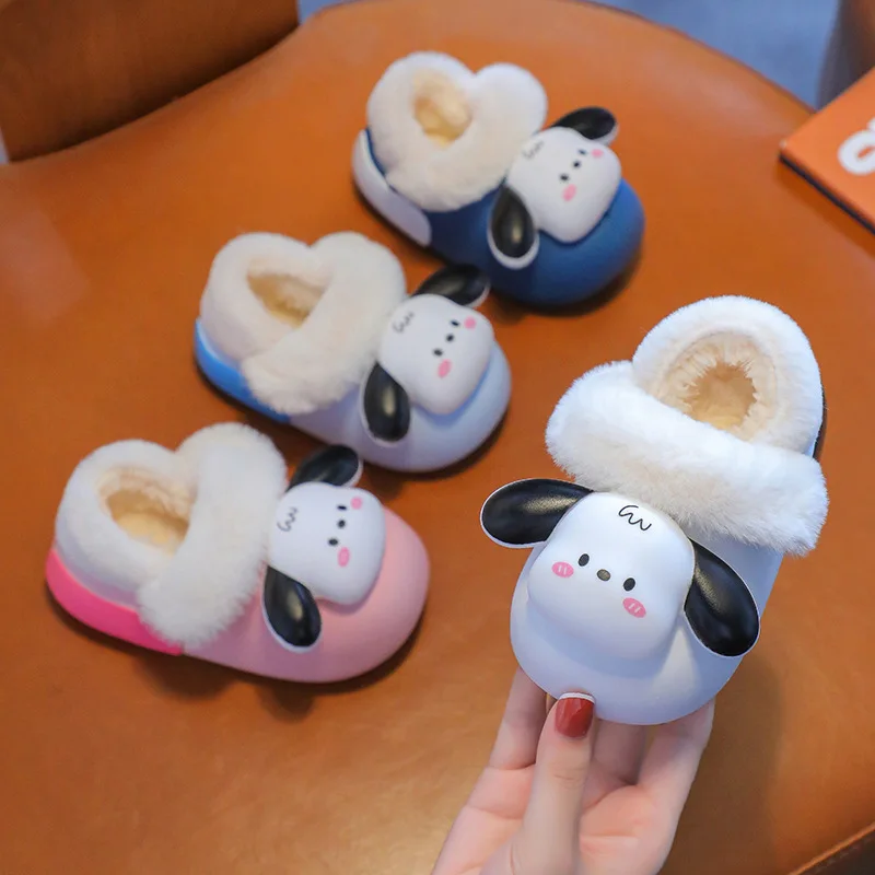 

Children Home Shoes Cashmere Cotton Slippers Baby Boy Warm Shoes Girls Slippers Indoor Winter Shoes Cartoon Cotton-padded Shoes