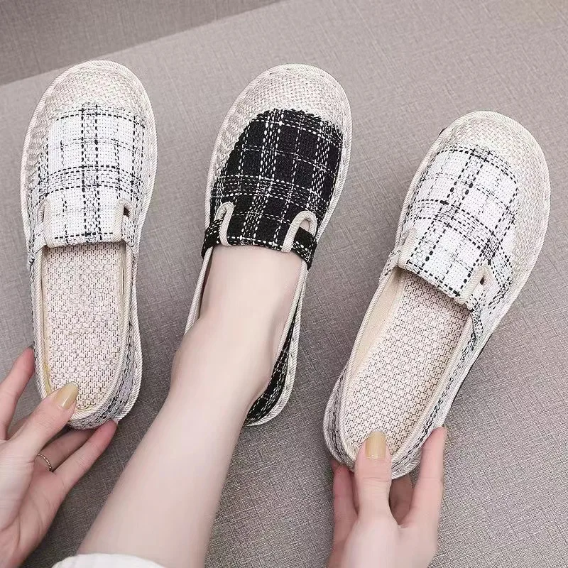 Zapatillas Cow Tendon Flat Shoe for Women Autumn Ethnic Shallow Mouth Casual Shoe Soft Soled Women Sneakers Low Top Women Shoe