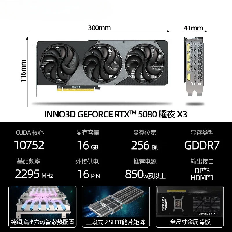 GeForce RTX 5080 X3 Saturday Night 16G DLSS 4 Desktop Graphics Card, Computer Design