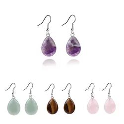 Natural stone crystal drop shaped stainless steel earrings for women wear jewel earrings