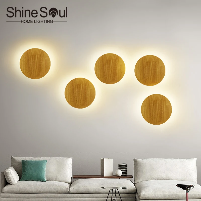 Applique Murale LED Ronde en Bois au Design Nordique Moderne, Luminaire d\'Nik, Idéal pour une Chambre à Coucher ou des Escaliers