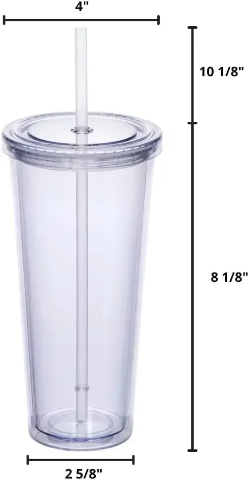 24oz Double Wall Plastic Tumblers with Lids and Straws Large Capacity Travel Tumbler Clear Reusable Cups with Straws 1p,4pcs/set