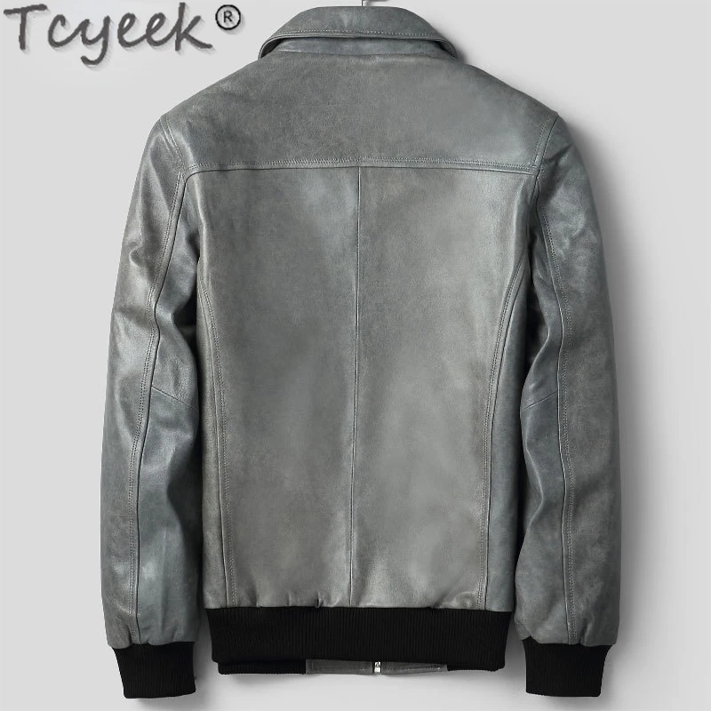 Tcyeek Genuine Leather Sheepskin Coat for Man Lapel Korean Motocycle Jacket Spring Fall Fashion Men Leather Jacket Jaqueta Moto