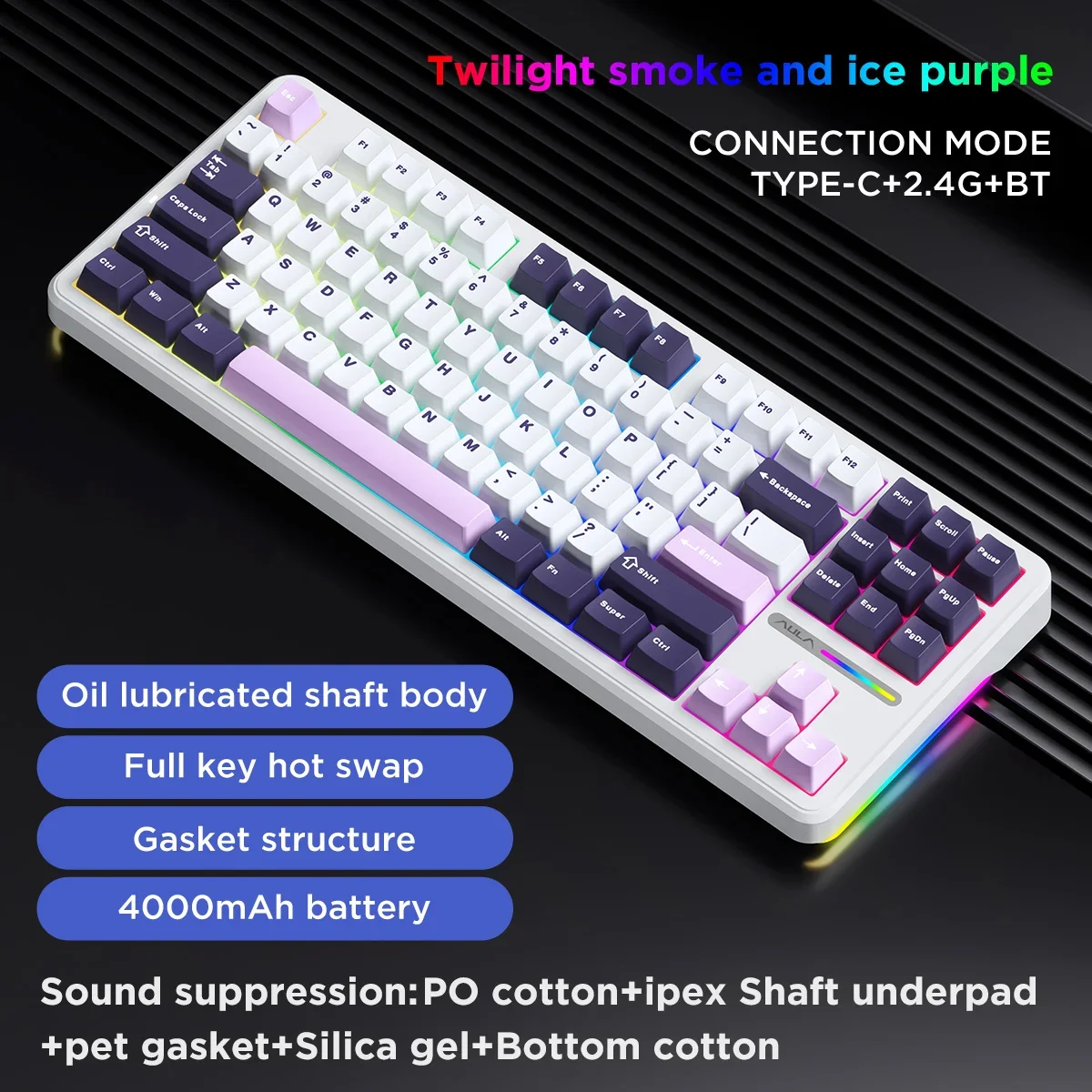 

Original Aula F87 Pro USB Wireless Bluetooth Tri mode Gasket Structure 87 Key Hot Swap RGB PBT Gamer Mechanical Keyboard