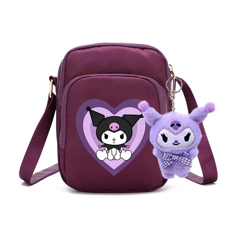 Sanrio Kuromi High Quality Mobile Phone Bag with Doll for Women Anime Fashion Messenger Bags Girls Travel Portable Handbag Purse