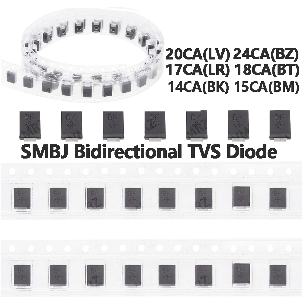 50PCS/750PCS SMBJ  Bidirectional TVS Diode 14CA(BK)/15CA(BM)/17CA(LR)/18CA(BT)/20CA(LV)/24CA(BZ)/26CA(CE)/30CA(CK)/36CA for DIY