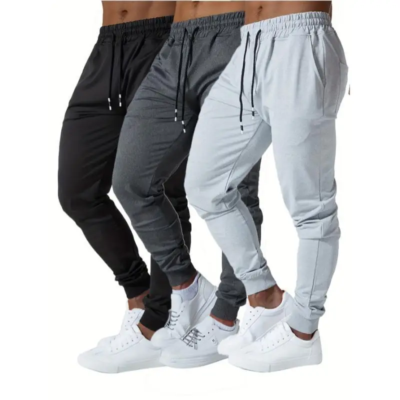 3pcs Elastic Jogger Sweatpants Gym Men's Casual Straight Leg Pants Neutral Style Comfortable Fit Summer Collection
