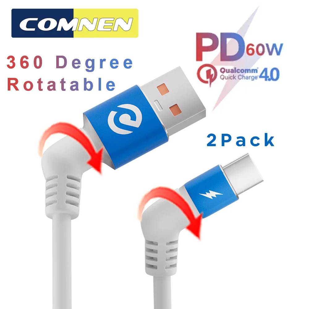 COMNEN 2 шт. USB A/Type C до 60 Вт Type C кабель типа c для iPhone 15 iPad PD QC 3,0 зарядный кабель для Huawei Xiaomi Samsung