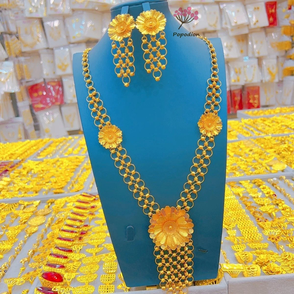 New Dubai 24K Gold Plated Necklace Earrings for Women\'s Wedding Party Jewelry Set DD10467