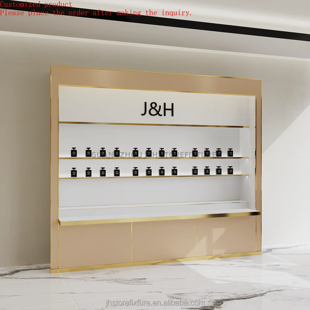 

Cosmetic Store Shop Fitting Shelves Make up Retail Wall Shelving Racks Custom Light Box Beauty Salon Product Display showcase