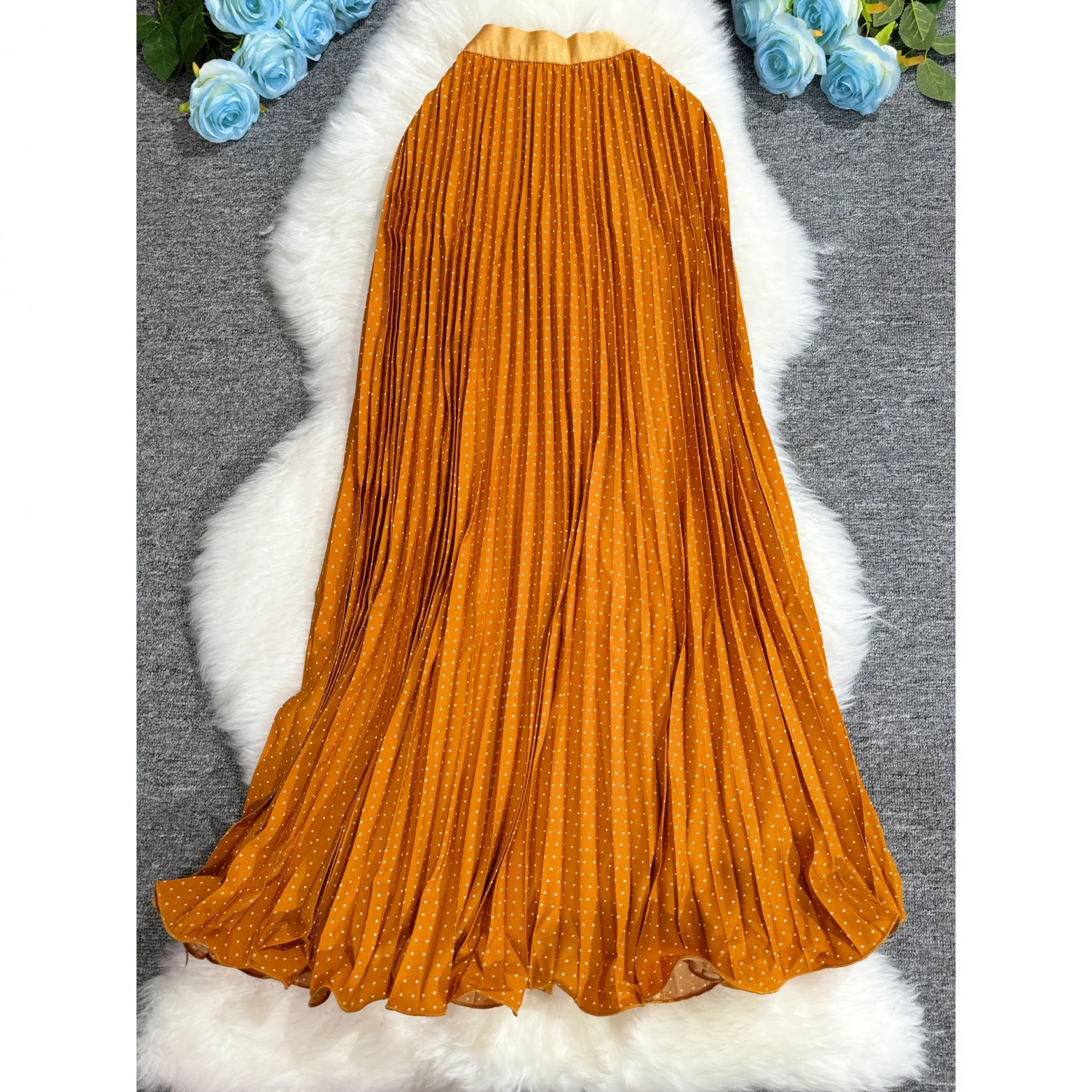 Polka Dot Pleated Long Skirt Women Spring Summer Autumn Fashion High Waisted Dance Party Beach Long Skirt