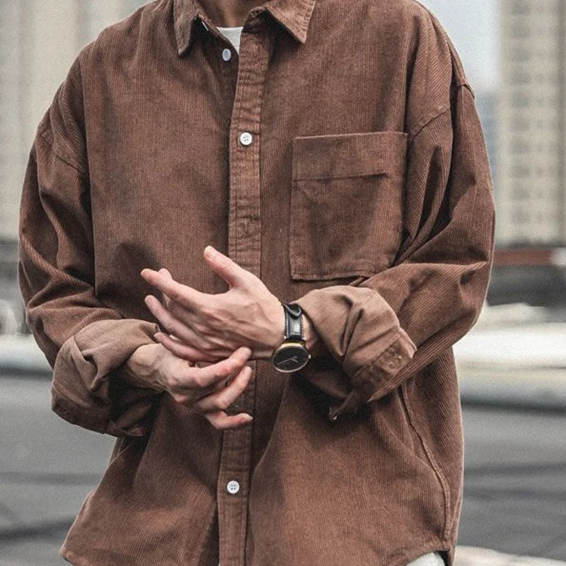 TRSYPHXM 2024 new Corduroy shirt men's long sleeved autumn American trend casual loose men's spring and autumn shirt men's coat