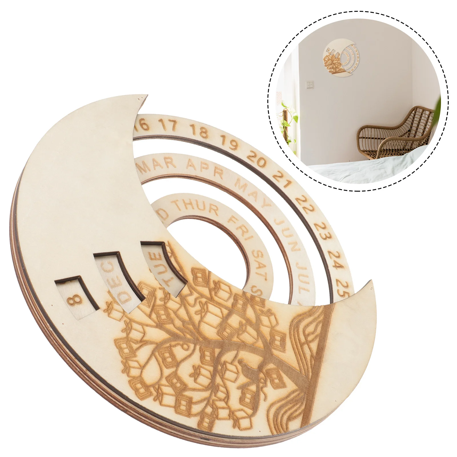 

Wooden Perpetual Calendar Wall Hanging Decor Rounded Corners Safe Wood Material Home Office Vintage Moon Calendar Craft