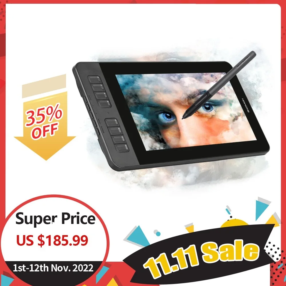 Top! PD1161 IPS HD Graphic Tablet Monitor With 8 Shortcut Key & 8192 Level Stylus, Digital Pen Tablet with Screen for