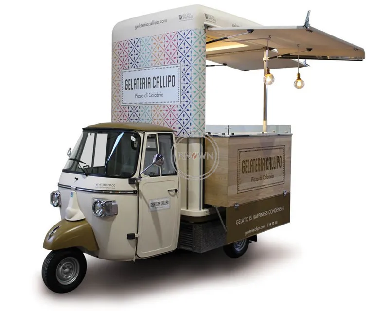 Hot Selling Tricycle Food Cart Ice Cream Truck Mobile Beer Bar Vintage Drink Cart Tuktuk Food Truck Ape Food Truck