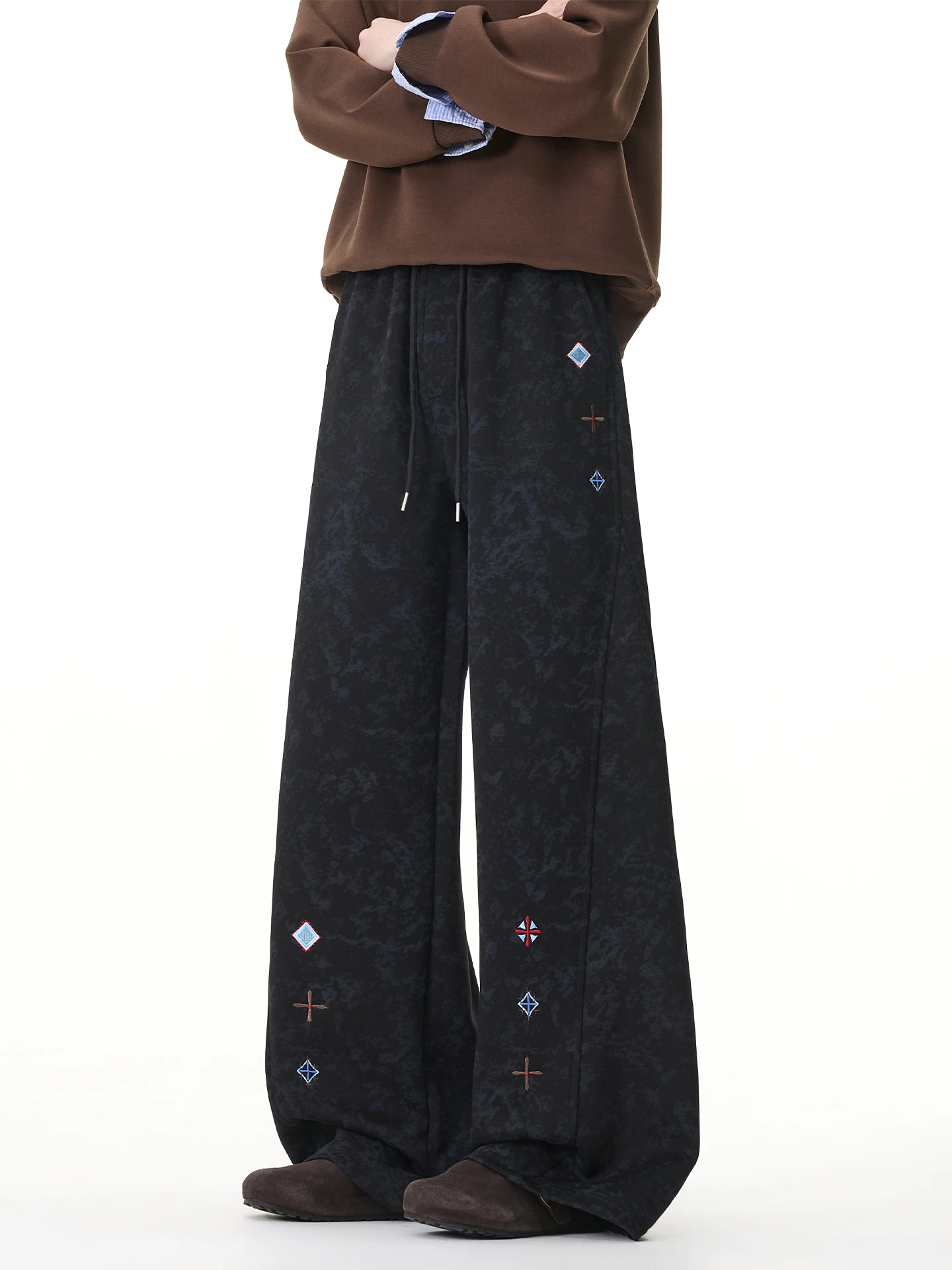 

American Sle Tie Dye Embroidered Loose Casual Pants Men's Spring Faion Brand Lazy Straight Leg Wide Leg Knife Pants