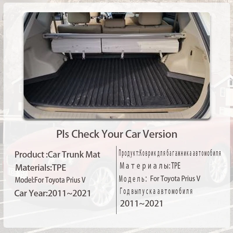 Car Trunk Storage Pads For Toyota Prius V α Plus ZVW40 2011~2021 Waterproof Trunk Mats Boot Carpet Cargo Covers Auto Accessories