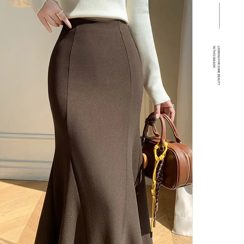 Fleece Black Fishtail Skirt Slim-fitting Long Skirt All-match New Elastic High-waisted Slim Hip Skirt for Women