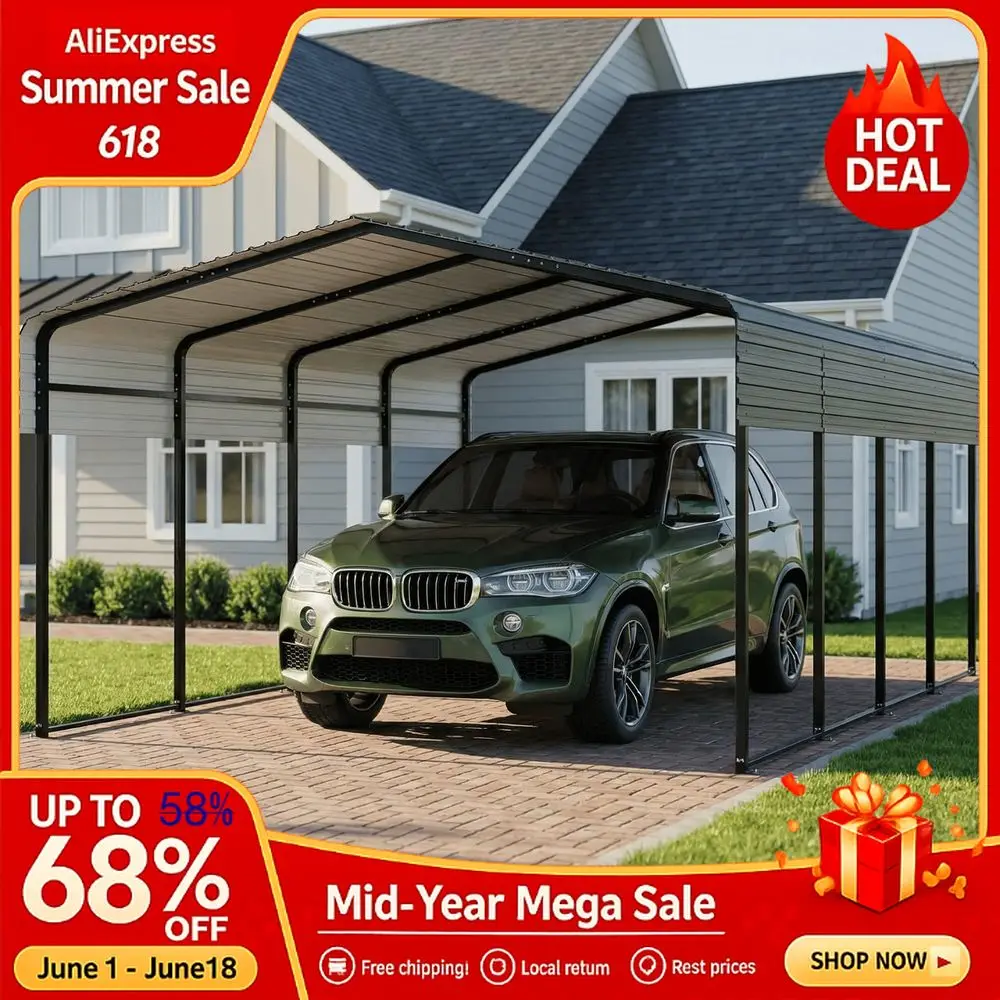 

Heavy Duty Metal Carport, Galvanized Steel Frame amp Roof with Reinforced Base, AllWeather Outdoor Shelter for Vehicles, Custom
