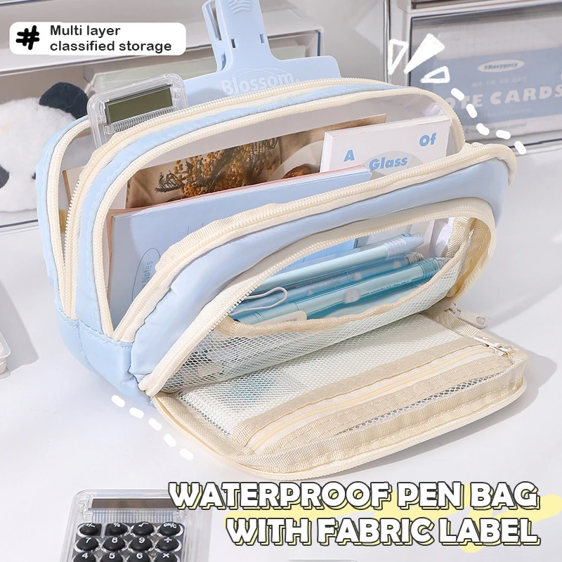 Large Capacity Pen Bag 3 Layers Pencil Cases Cute Pen Pouch Simple Durable Pencil Case School Supplies Student Stationery Gifts