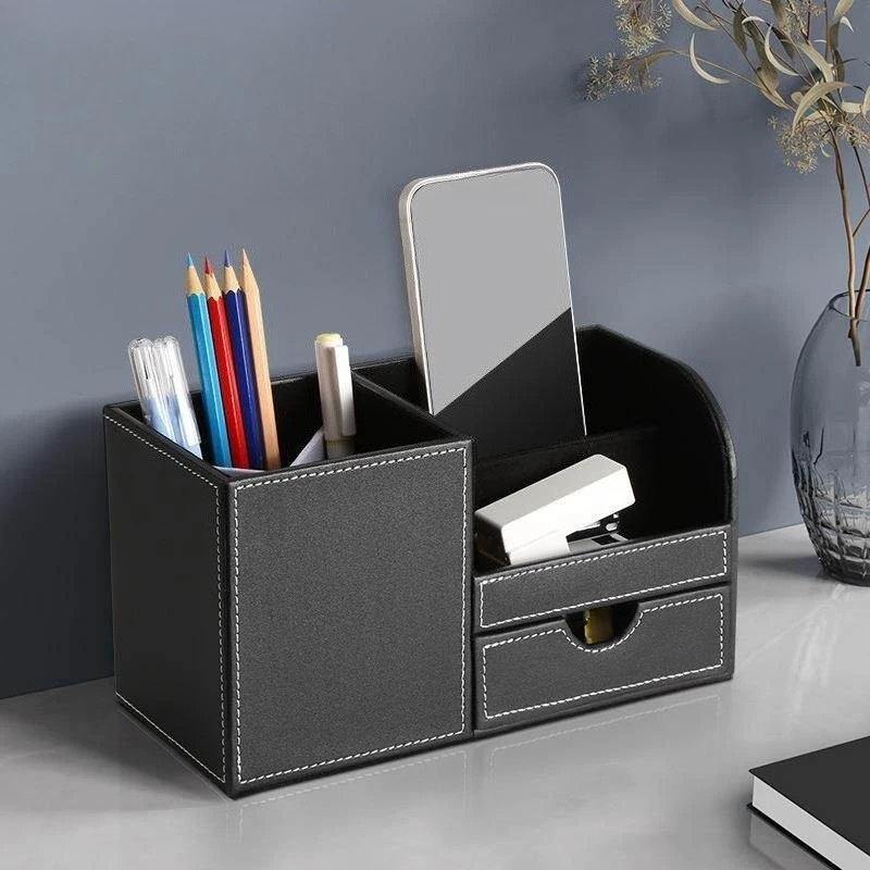 

Pen Holder Modern Simple Office Storage Box Multifunctional Desktop Stationery Leather Storage Rack