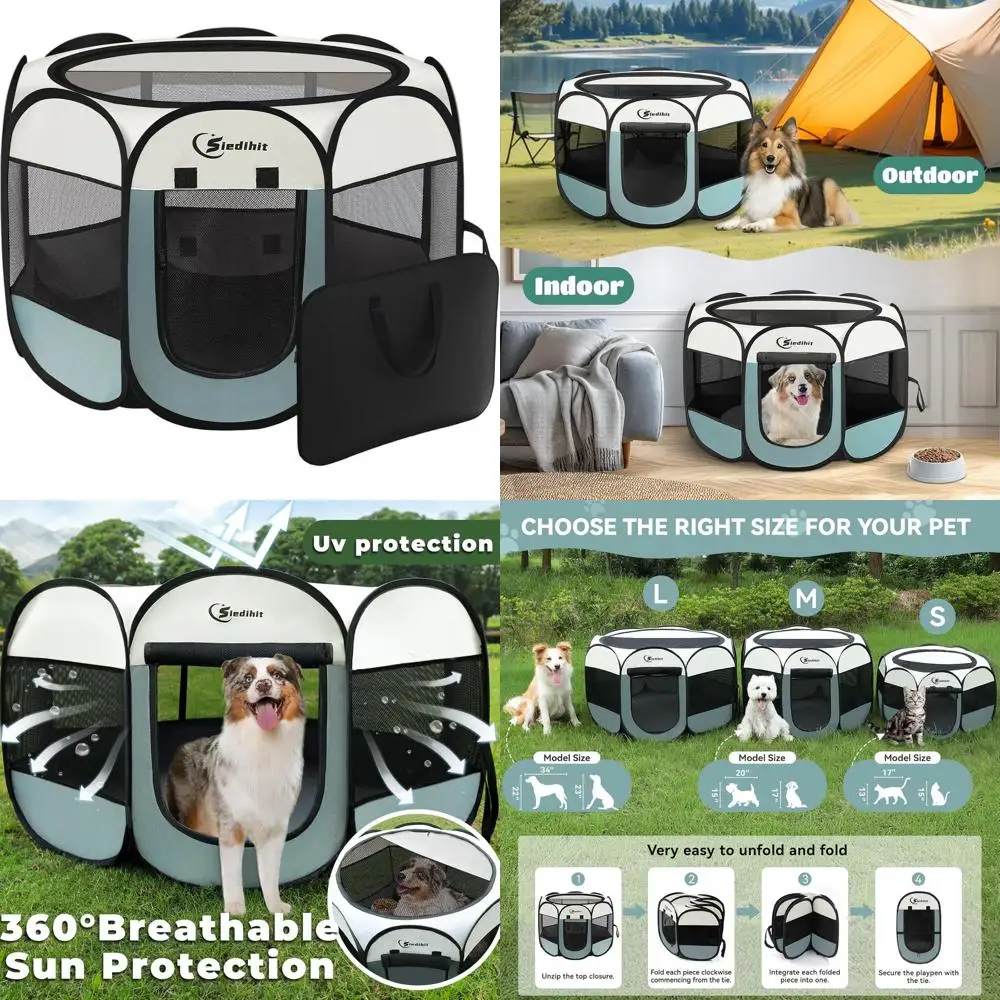 

Portable Pet Playpen for Dogs, Cats, and Rabbits - Indoor/Outdoor Pop-Up Enclosure with Carrying Bag, Grey