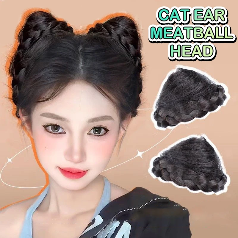 1Pc Women Cat Ears Messy Fluffy Hair Bun Synthetic Hairpiece Ball Head Chignon Claw Clip Hair Extensions