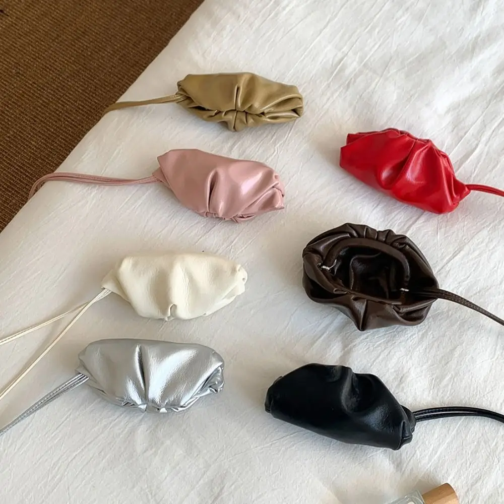 

Fashion PU Leather PU Mini Cloud Bag Mini Purse Hanging Neck Coin Purse Silver Korean Style Earphone Bag Streetwear
