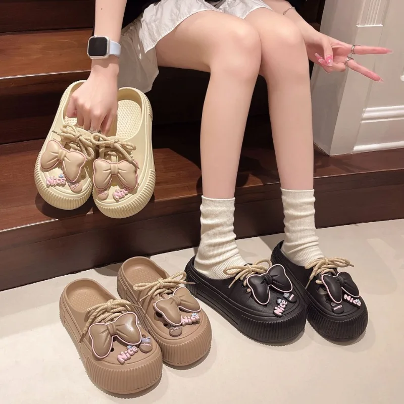 Cartoon Bow Sandals DIY Women's Platform Sandals Summer Thick Bottom Beach Sandals Indoor Bathroom Non Slip Cave Garden Shoes