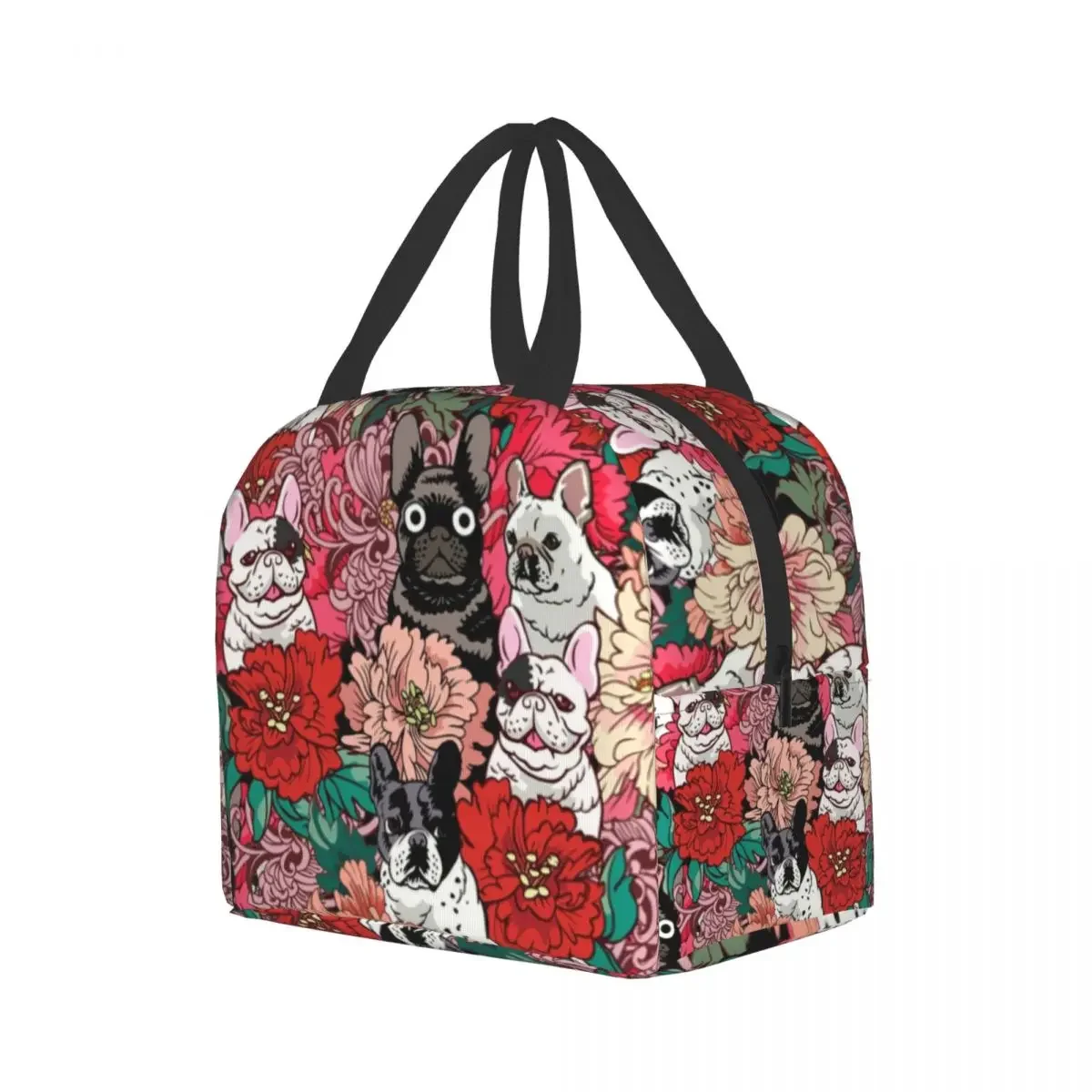 Aangepaste bloemen Franse Bulldog lunchtas voor mannen vrouwen thermische koeler honden patroon geïsoleerde lunchbox voor kinderen schoolkantoor