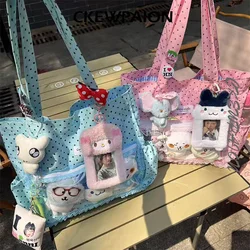 New Y2k Cute Ita Bag Girls Transparent Shoulder Bag Fashionable Large Capacity Polka Dot Canvas Tote Bag Casual Commuter Handbag