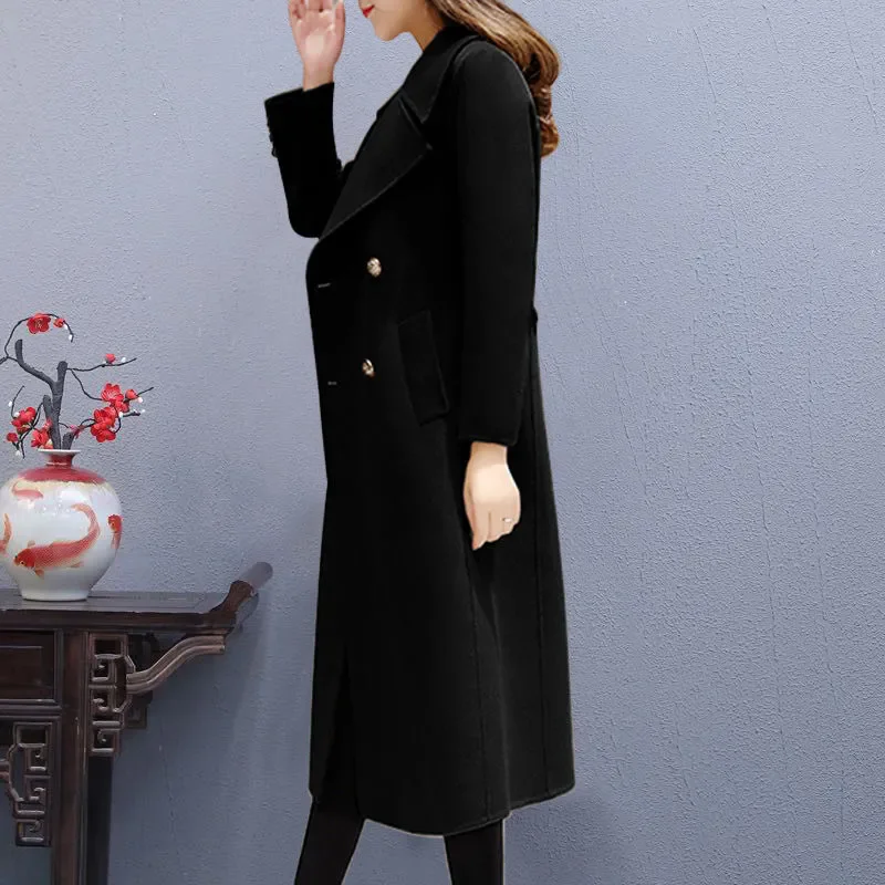 

Cashmere Wool Jacket Women's Overcoat 2024 New Autumn Winter Korean Loose Mid-Length Double-breasted Woolen Trenchcoat Coat