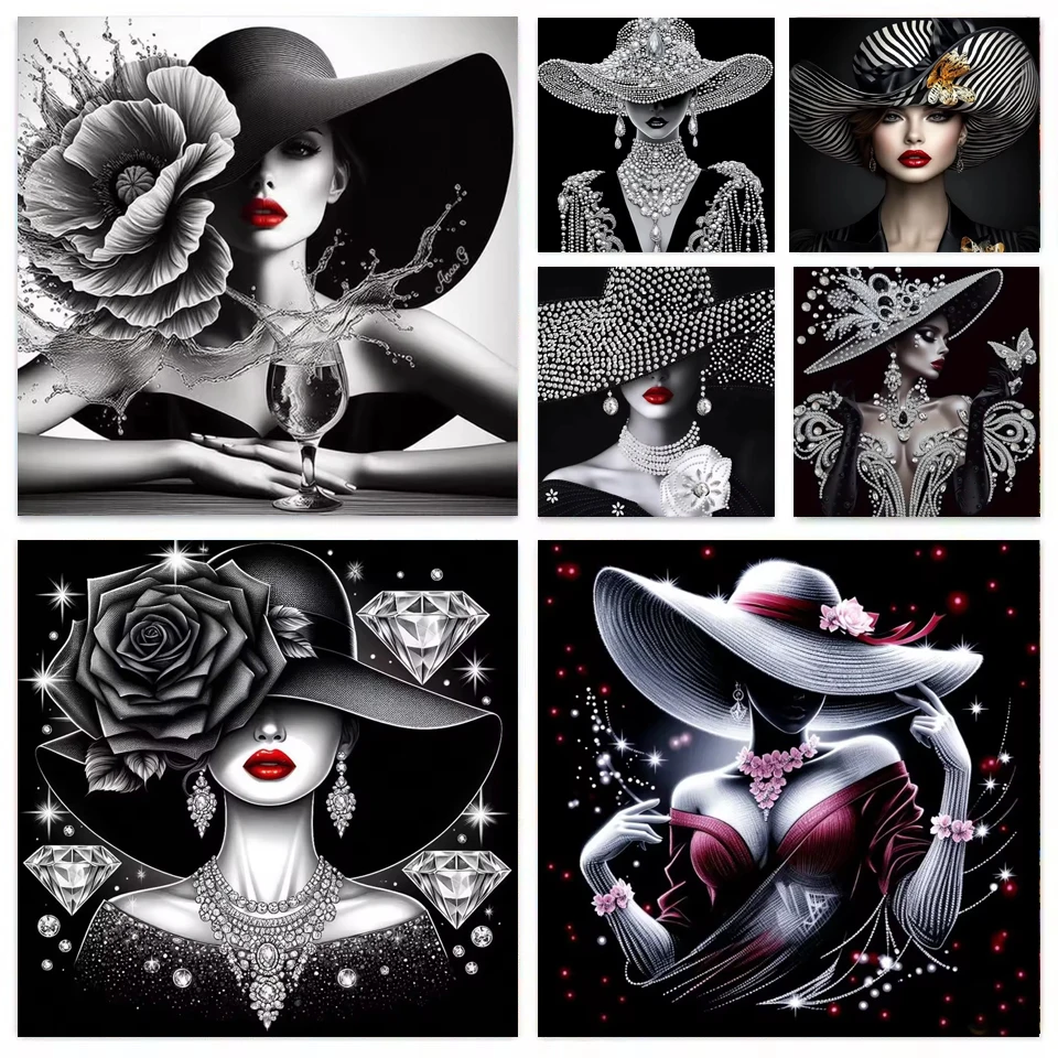 Mysterious Elegant Woman 5D Diamond Painting for Adult Beauty With Hat DIY Full Drill Square Round Diamond Acrylic Gems Painting
