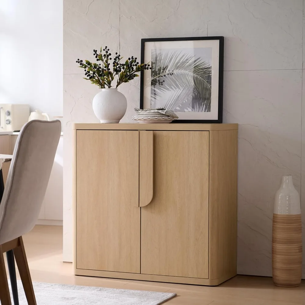 

Sideboard Buffet Cabinet W/Storage, Modern Accent Cabinets W/Curved Handles & Adjustable Shelves,Living Room Kitchen Hallway,