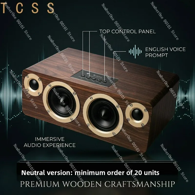Wireless Wooden Bluetooth Subwoofer, Desktop Hi‑Fi Speaker for Smartphone, PC Home Audio Entertainment
